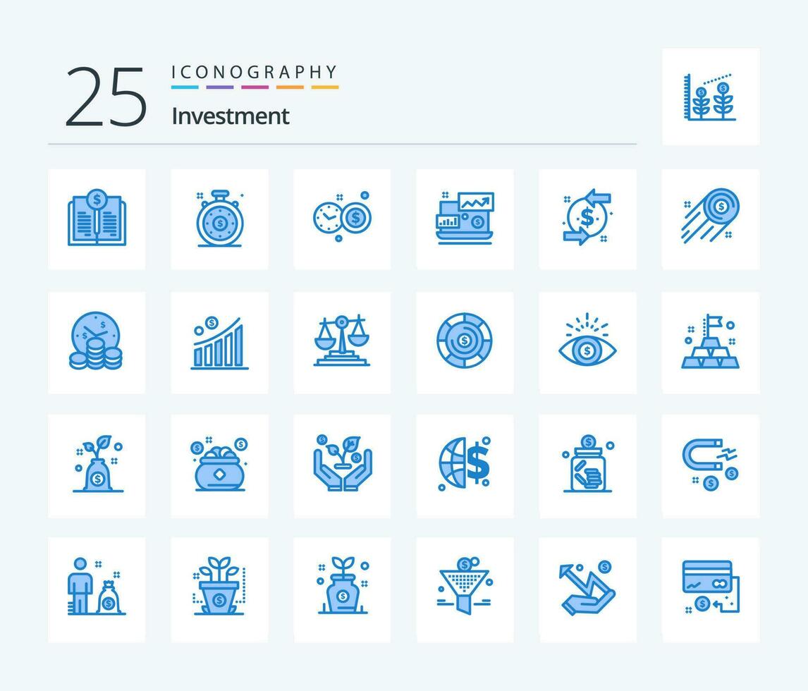 Investment 25 Blue Color icon pack including growth. business. financial. investment. chargeback vector