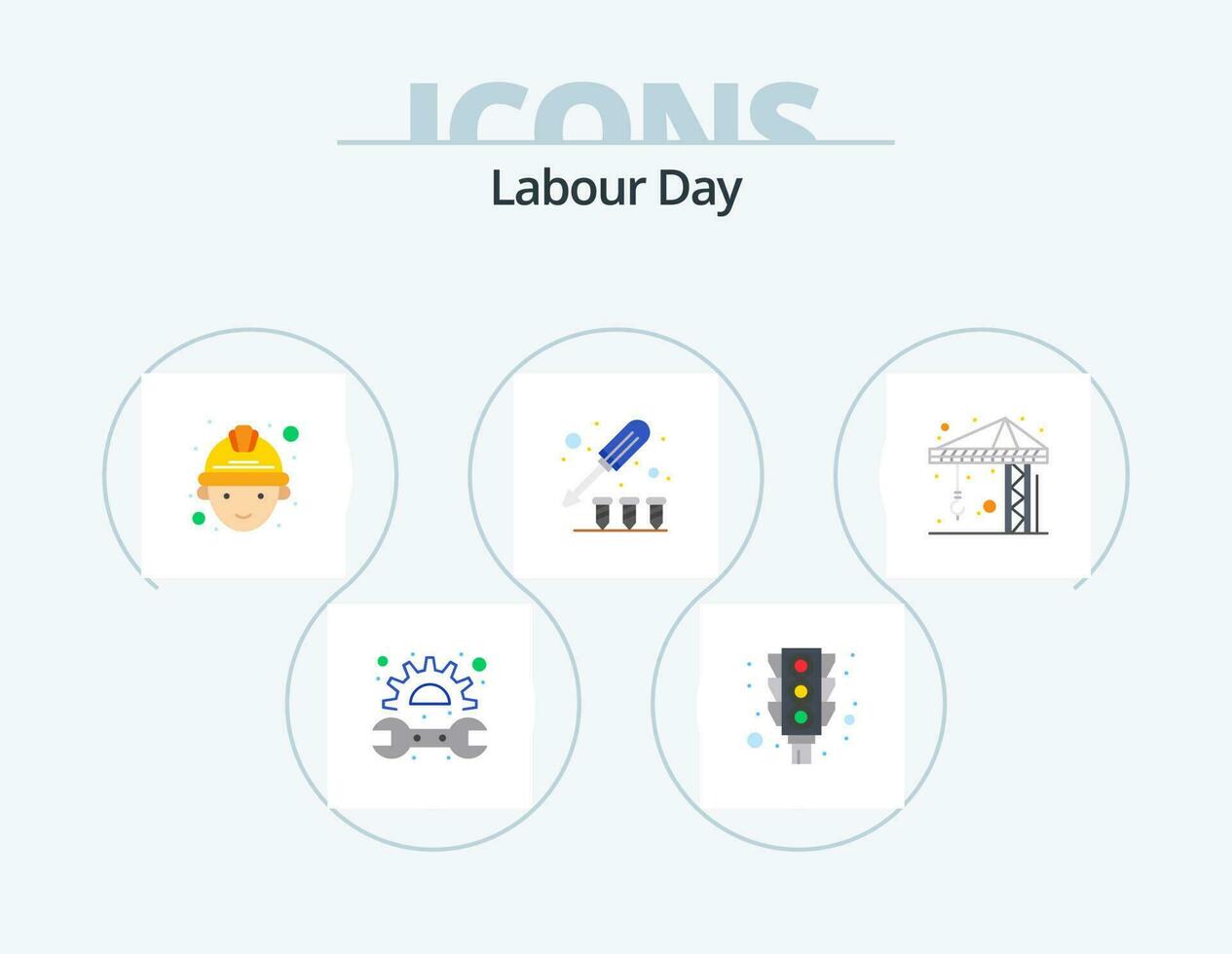 Labour Day Flat Icon Pack 5 Icon Design. crain. architecture. labour. screw. screw vector
