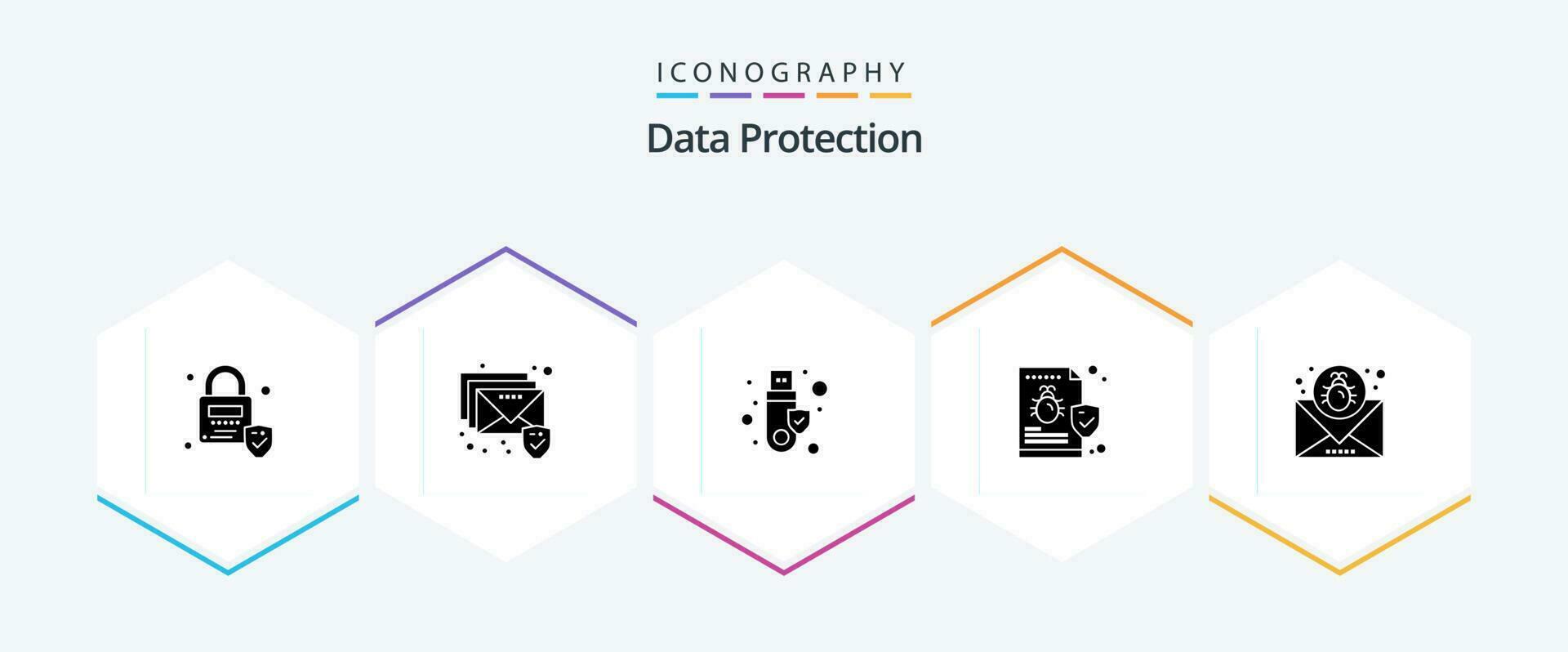 Data Protection 25 Glyph icon pack including email. attack. token. virus. folder vector