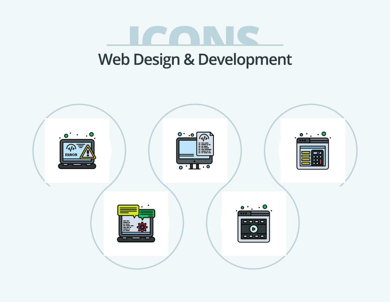 Web Design And Development Line Filled Icon Pack 5 Icon Design. api. search. coding. gear. file vector
