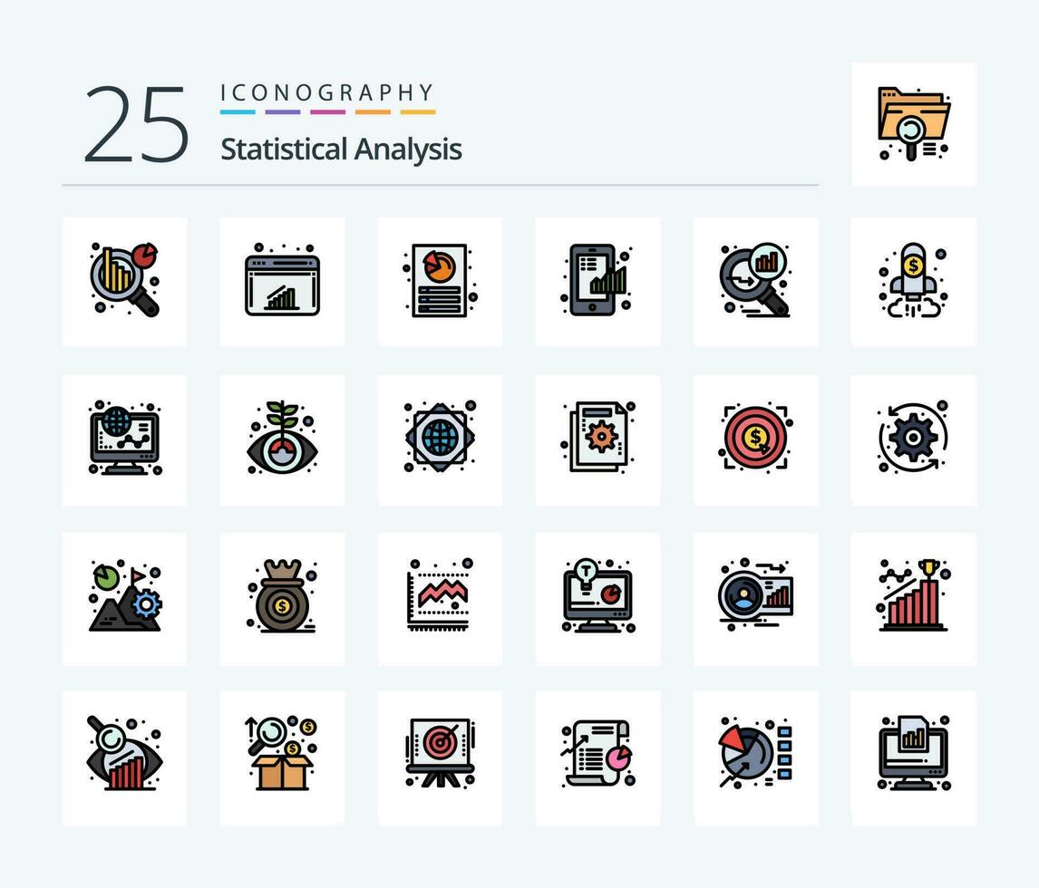 Statistical Analysis 25 Line Filled icon pack including graph analysis. statistical. customization. graph. chart vector