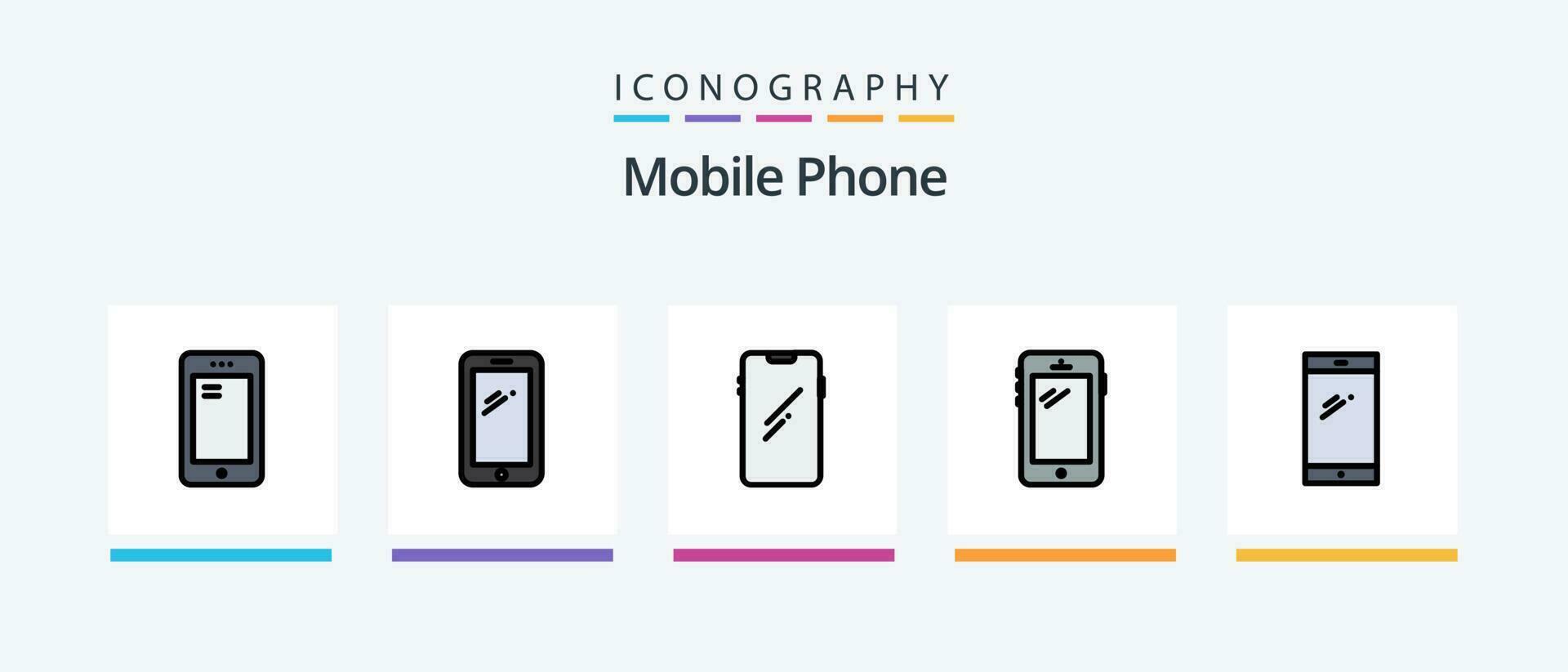 paquete de 5 íconos llenos de línea de teléfono móvil que incluye .. diseño de íconos creativos vector
