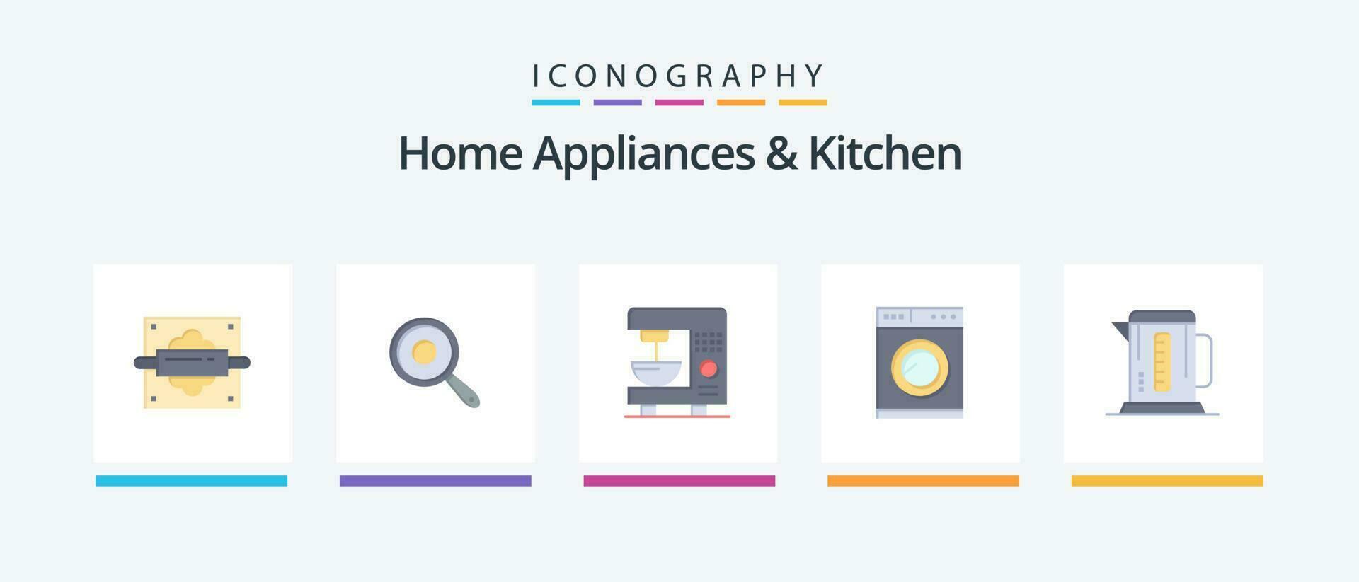 hogar accesorios y cocina plano 5 5 icono paquete incluso máquina. caldera. café. Lavado. cocina. creativo íconos diseño vector
