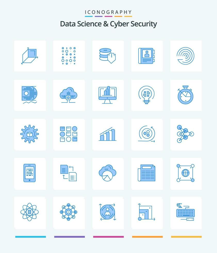 Creative Data Science And Cyber Security 25 Blue icon pack  Such As model. info. shield. diary. phone vector