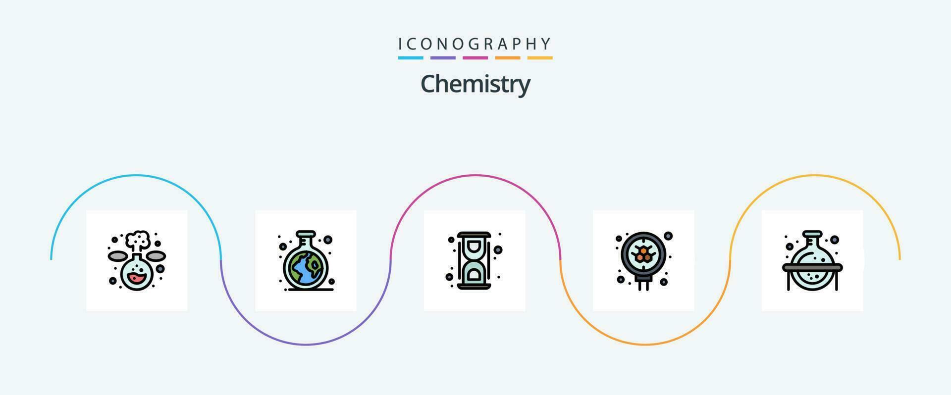 Chemistry Line Filled Flat 5 Icon Pack Including flask. search. lab. science. atom vector