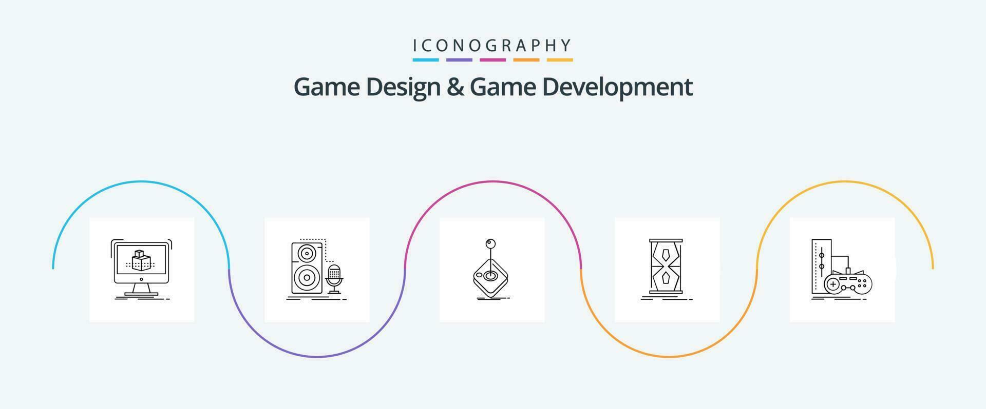Game Design And Game Development Line 5 Icon Pack Including early. access. record. stick. gaming vector