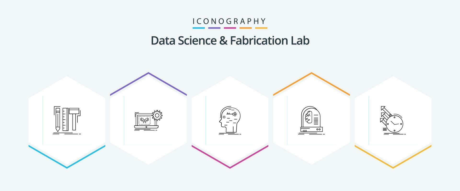 Data Science And Fabrication Lab 25 Line icon pack including future. ai. engineering. mind. hacking vector