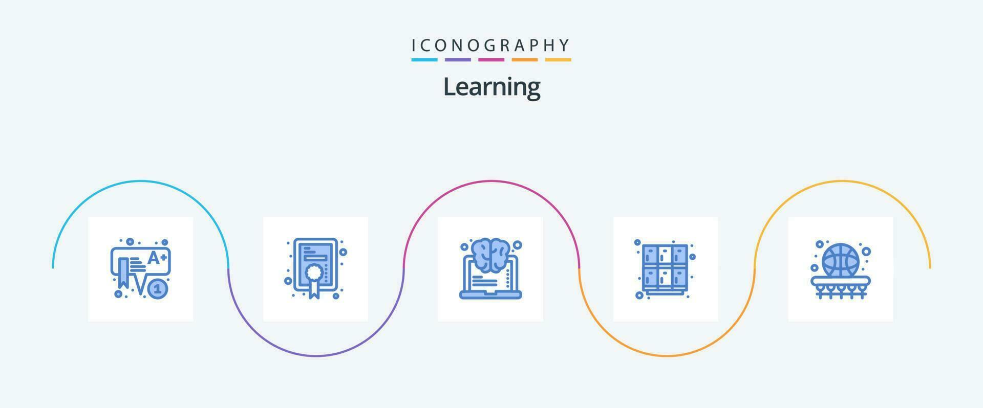 Learning Blue 5 Icon Pack Including ball. open. brain. locker. learn vector