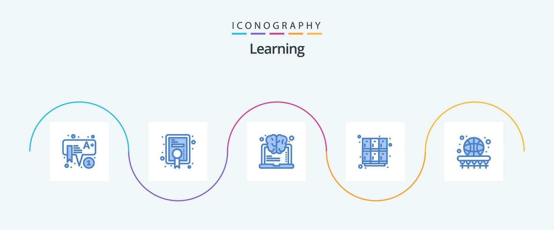 aprendizaje azul 5 5 icono paquete incluso pelota. abierto. cerebro. armario. aprender vector