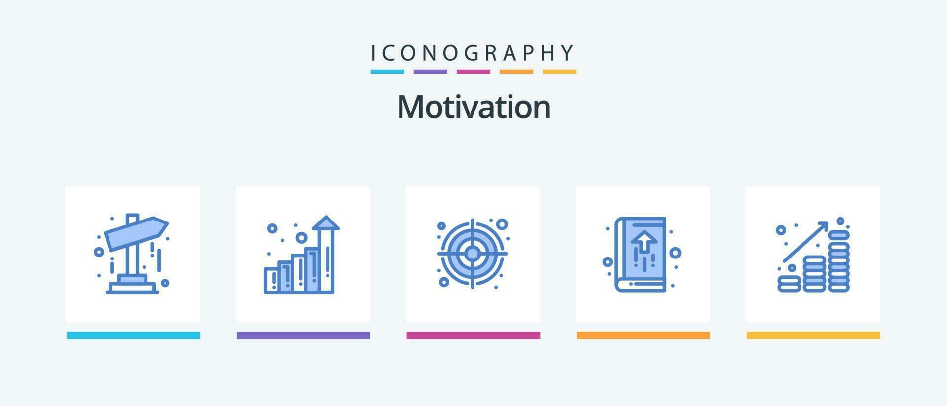 Motivation Blue 5 Icon Pack Including finance. coins. goal. notebook. business. Creative Icons Design vector