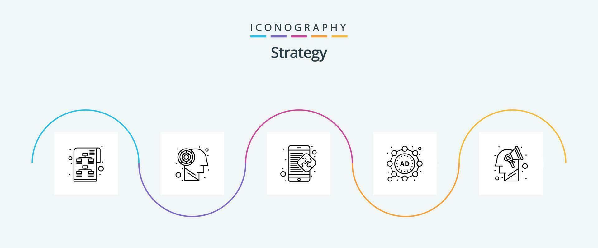 Strategy Line 5 Icon Pack Including strategy. campaign. puzzle. strategy. ad vector