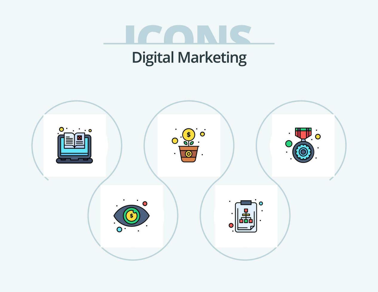 digital márketing línea lleno icono paquete 5 5 icono diseño. producto. aplicación almacenamiento. datos vector