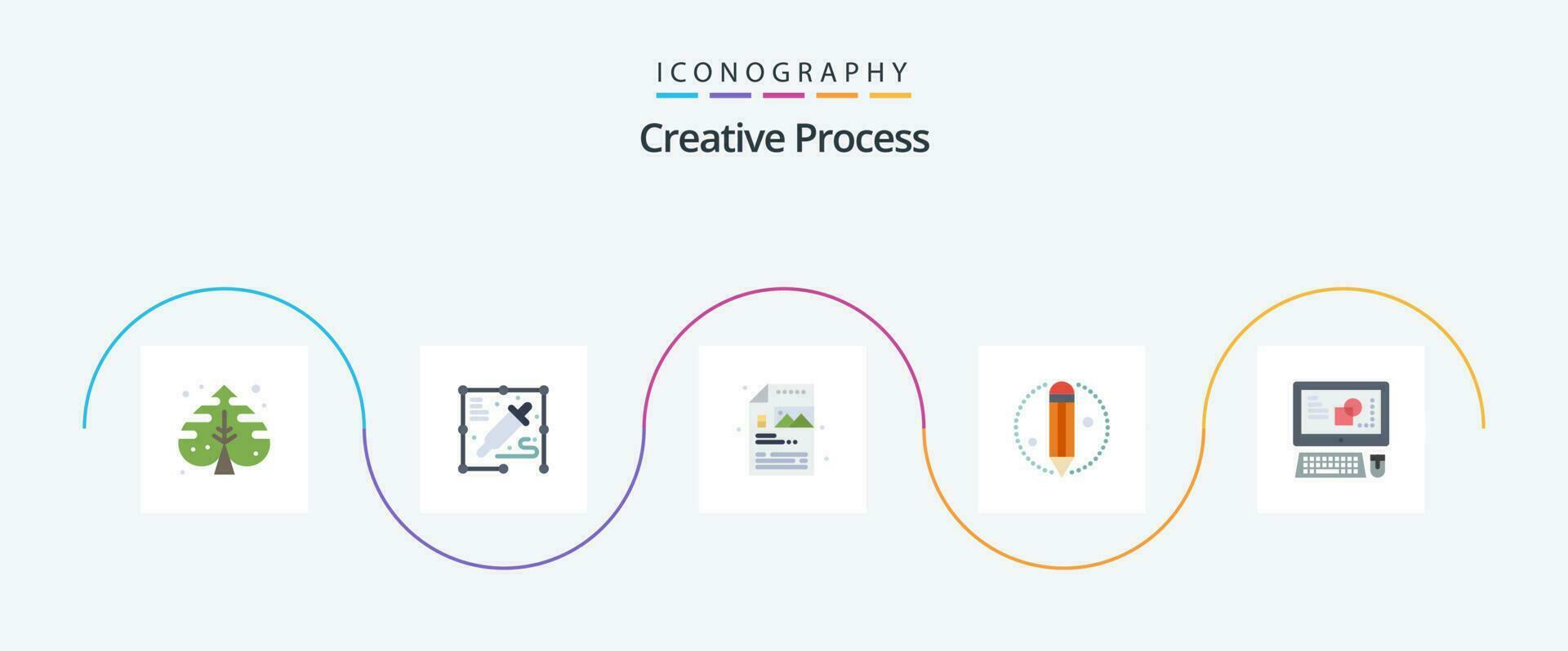 Creative Process Flat 5 Icon Pack Including process. key board. process. computer. process vector