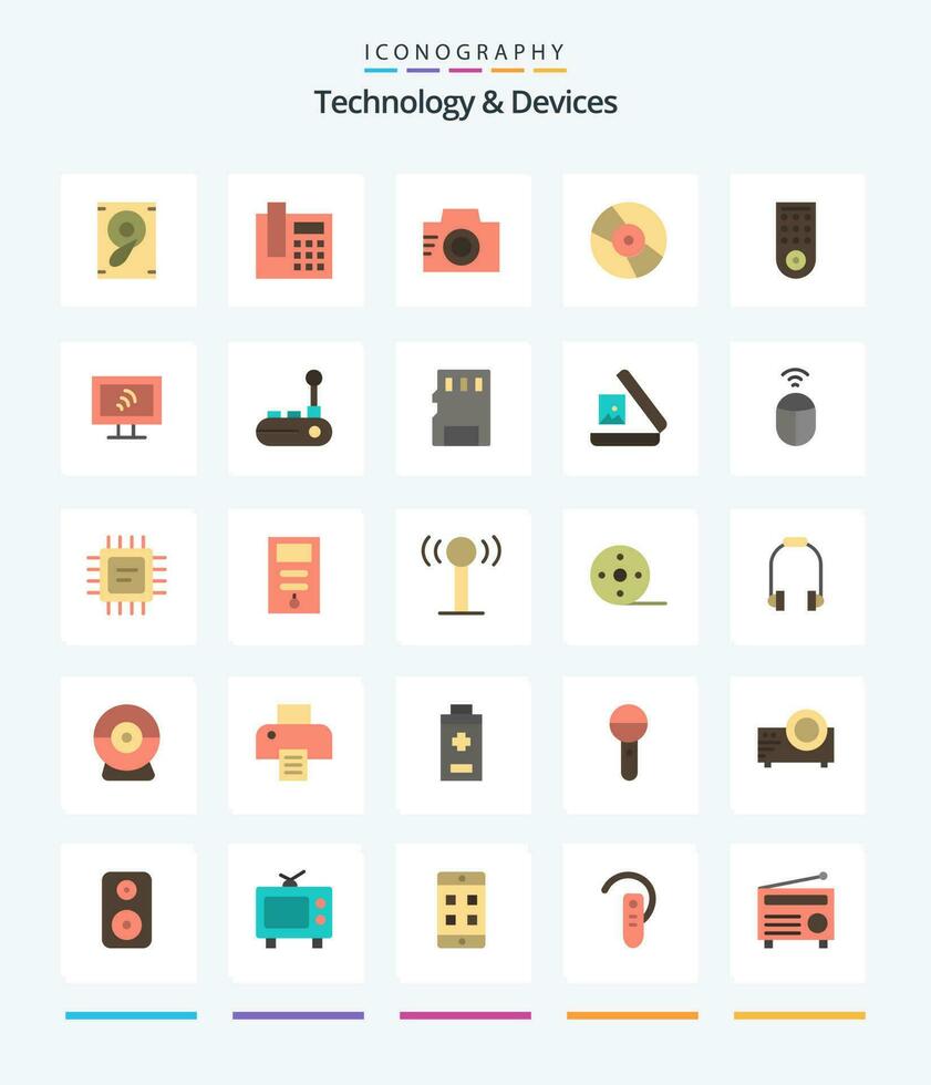 Creative Devices 25 Flat icon pack  Such As computer. remote. photo. control. disk vector