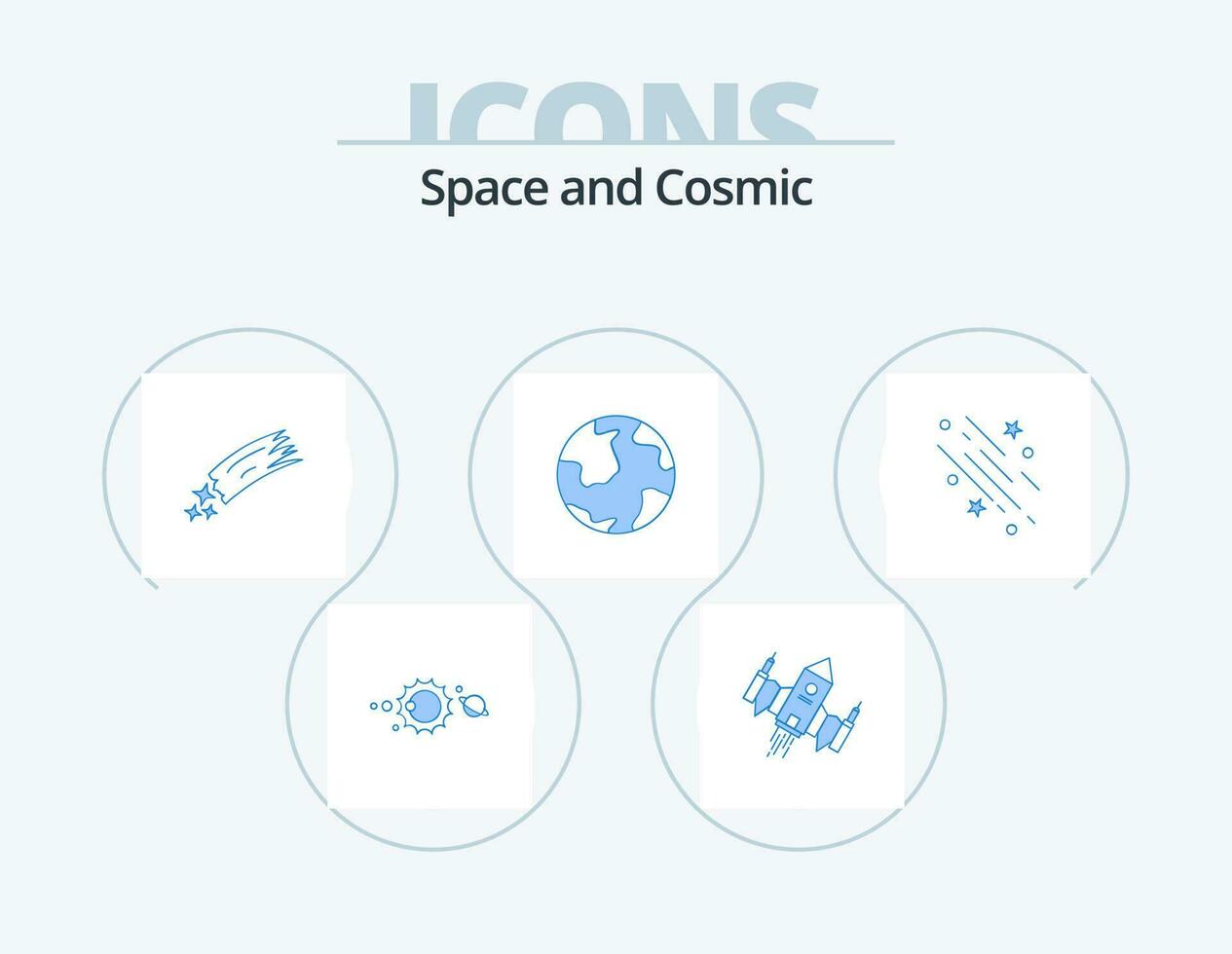 Space Blue Icon Pack 5 Icon Design. globe. comet. space. space. astronomy vector