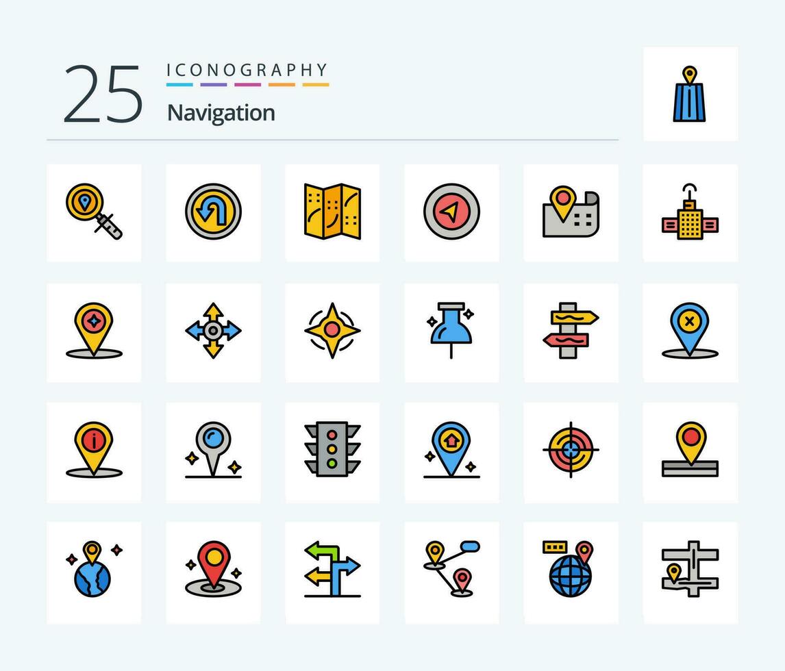 Navigation 25 Line Filled icon pack including location. compass. map. map. navigation vector