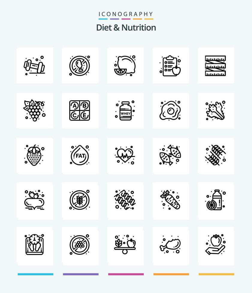 Creative Diet And Nutrition 25 OutLine icon pack  Such As waist. diet. citrus fruit. health clipboard. apple vector