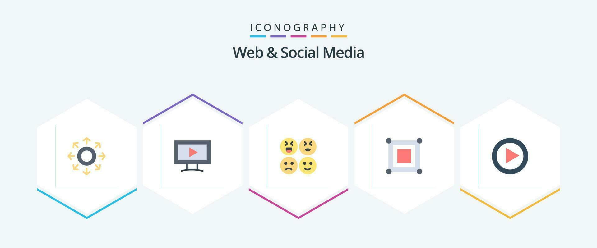 Web And Social Media 25 Flat icon pack including media. video. emojis. box. game vector