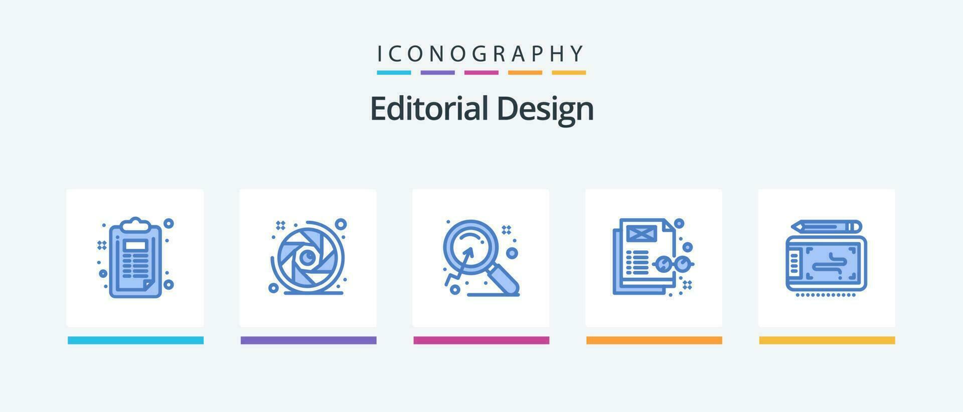 Editorial Design Blue 5 Icon Pack Including tablet. art. magnify. content management. concept. Creative Icons Design vector