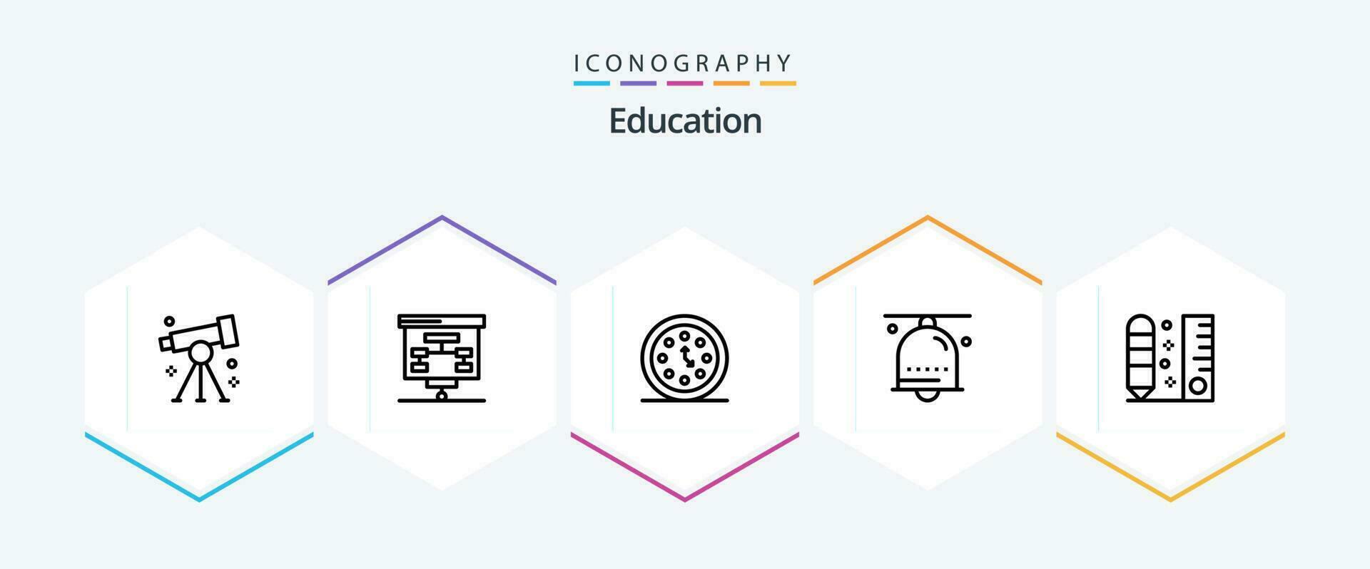 Education 25 Line icon pack including notification. bell. statistics. alarm. time vector