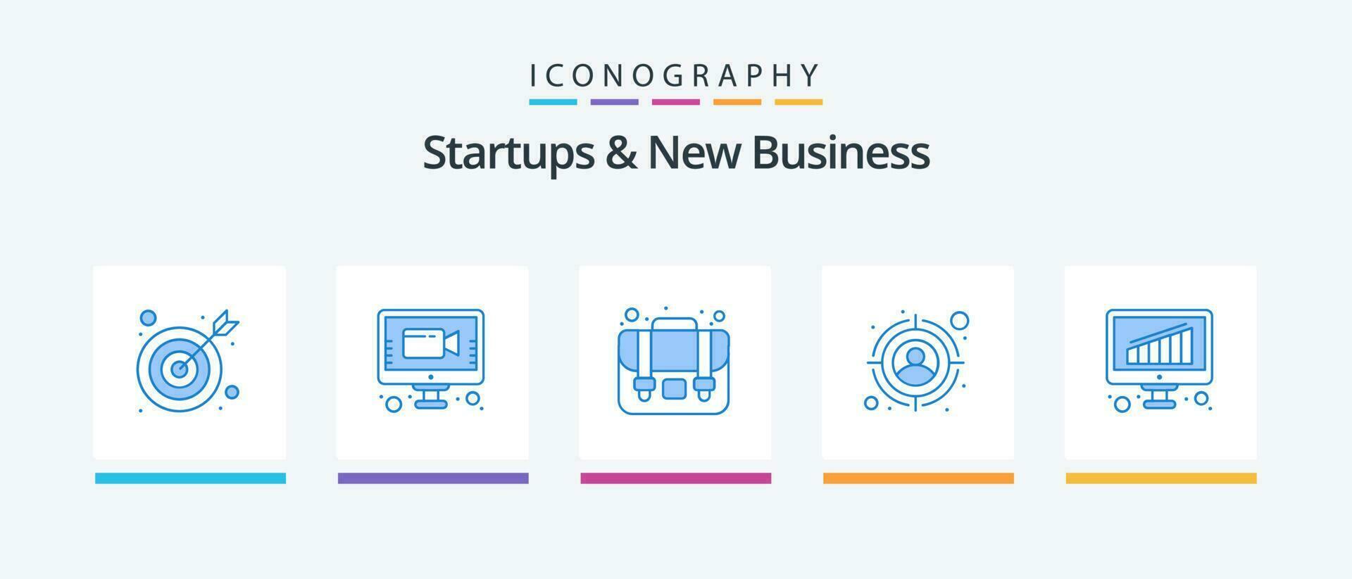 Startups And New Business Blue 5 Icon Pack Including . graph. case. business. target customer. Creative Icons Design vector