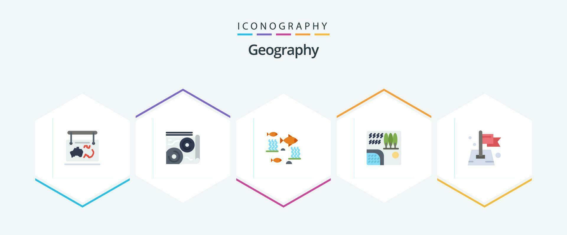 geo grafía 25 plano icono paquete incluso río. árbol. viajar. bosque. mar vector