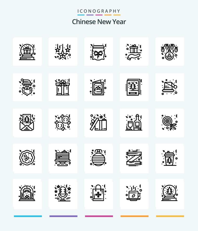 Creative Chinese New Year 25 OutLine icon pack  Such As bulb. hand. bag. gift box. christmas vector