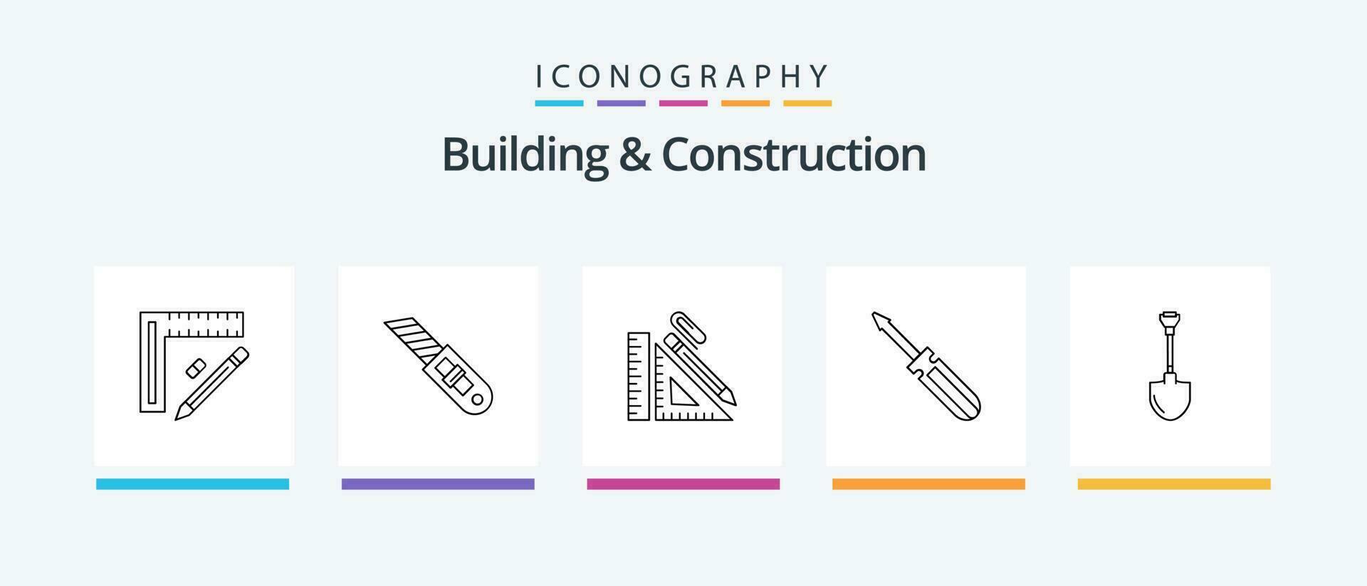 edificio y construcción línea 5 5 icono paquete incluso edificio. camión. pala. elevar. grua. creativo íconos diseño vector