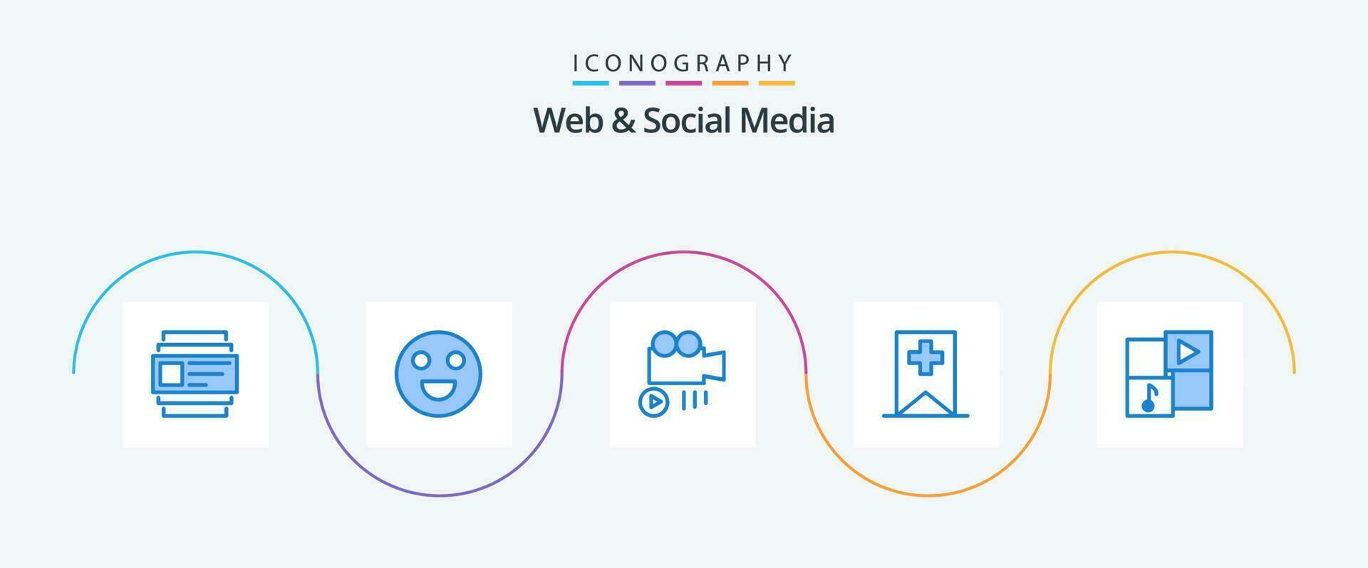 Web And Social Media Blue 5 Icon Pack Including . music. video. p. media vector