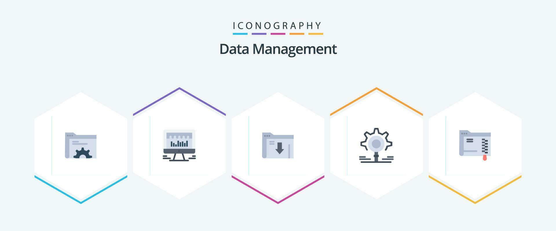 Data Management 25 Flat icon pack including folder. setting. data. search. gear vector