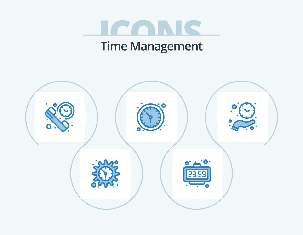 Time Management Blue Icon Pack 5 Icon Design. wall watch. time. watch. clock. summary vector