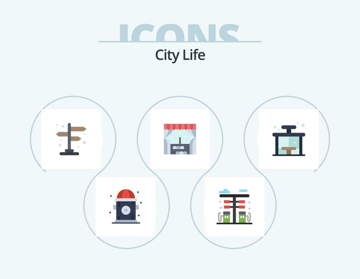 ciudad vida plano icono paquete 5 5 icono diseño. detener. vida. ciudad. ciudad. ciudad vector