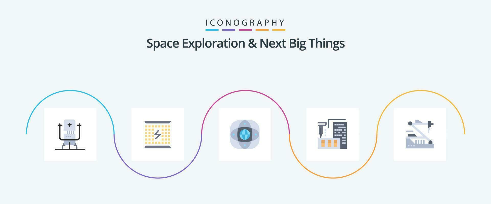Space Exploration And Next Big Things Flat 5 Icon Pack Including construction. 3d. electromagnetic. globe. earth vector