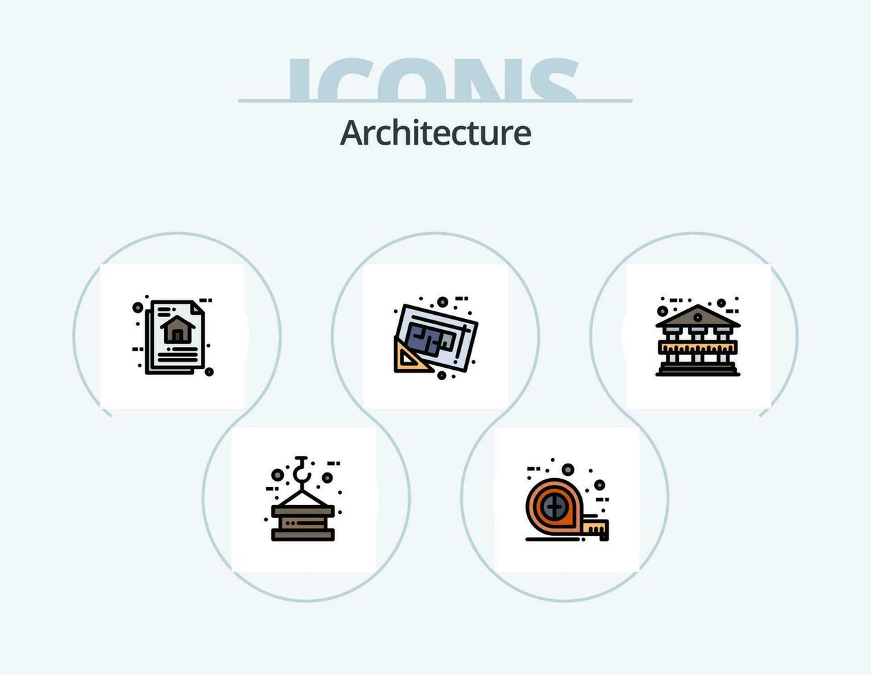 Architecture Line Filled Icon Pack 5 Icon Design. ruler. draft. elevator. document. down vector