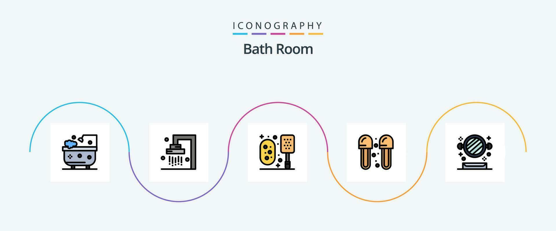 Bath Room Line Filled Flat 5 Icon Pack Including . shelf. bath. mirror. slippers vector