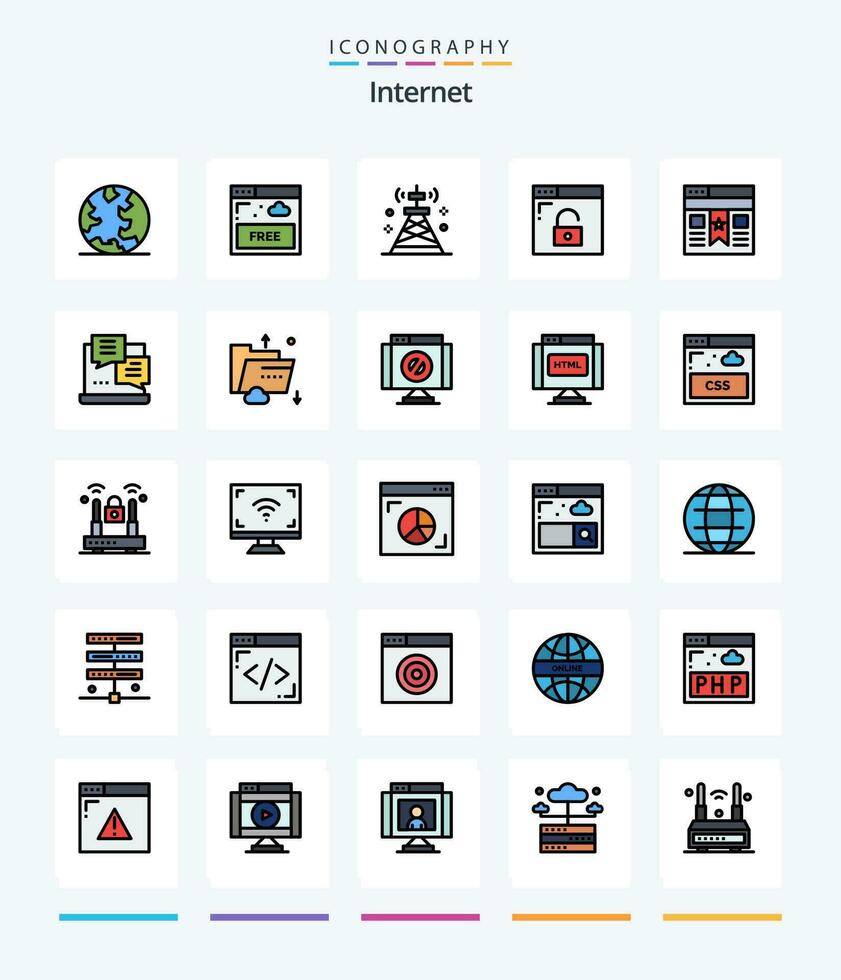 Creative Internet 25 Line FIlled icon pack  Such As bookmark. privacy. communications. internet. tower vector