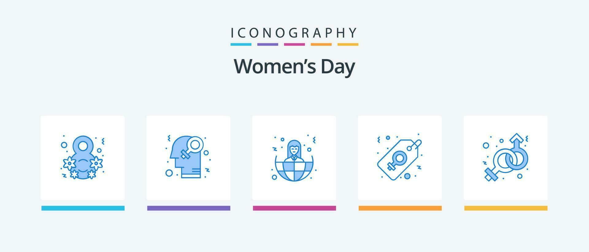 Womens Day Blue 5 Icon Pack Including gender. women sign. business. tag. label. Creative Icons Design vector