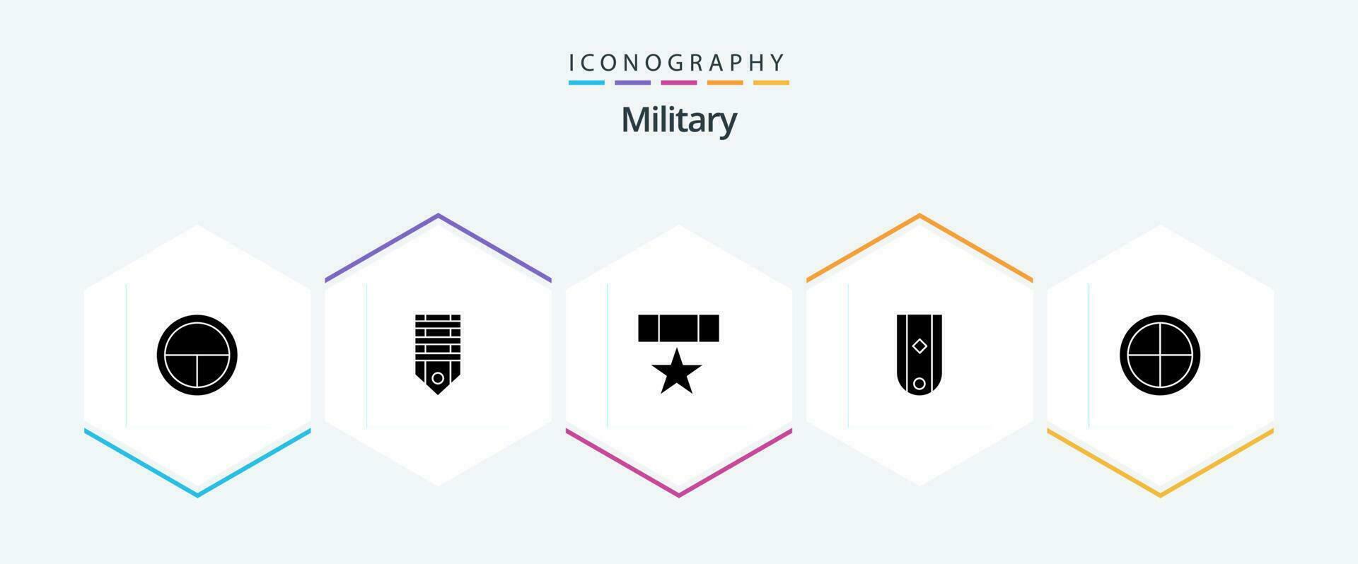 militar 25 glifo icono paquete incluso uno. insignias. etiqueta. diamante. militar vector