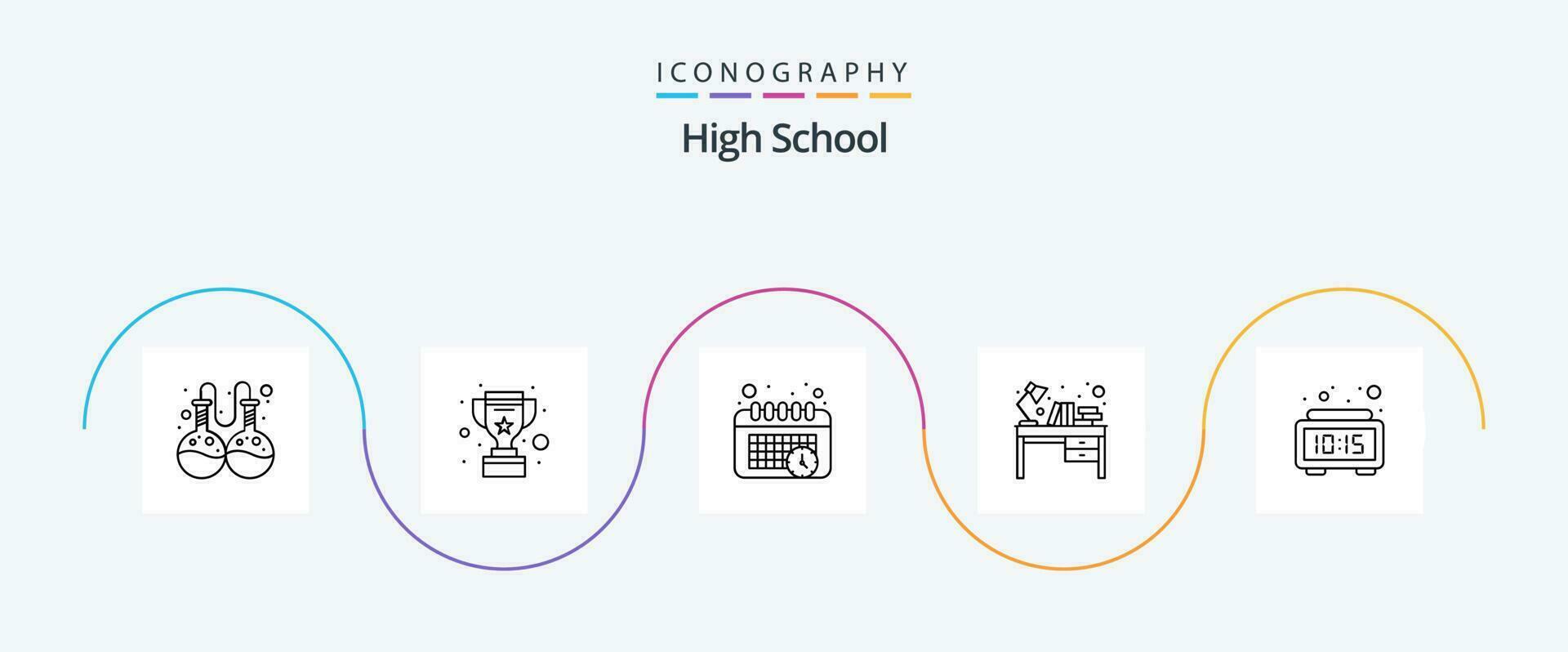 High School Line 5 Icon Pack Including digital. alarm. schedule. study table. interior vector