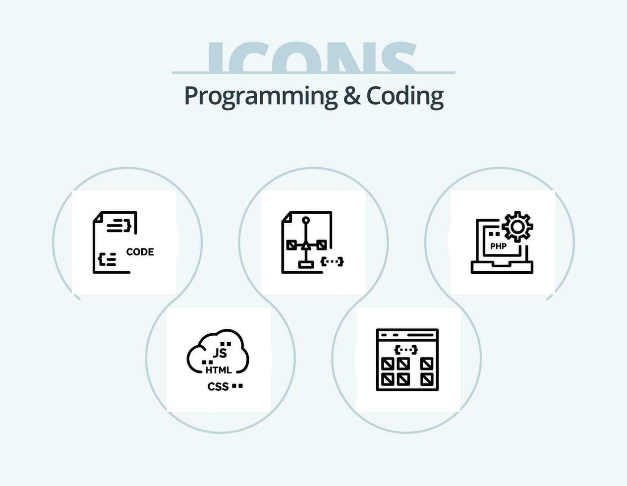 Programming And Coding Line Icon Pack 5 Icon Design. computer. app. development. management. develop vector