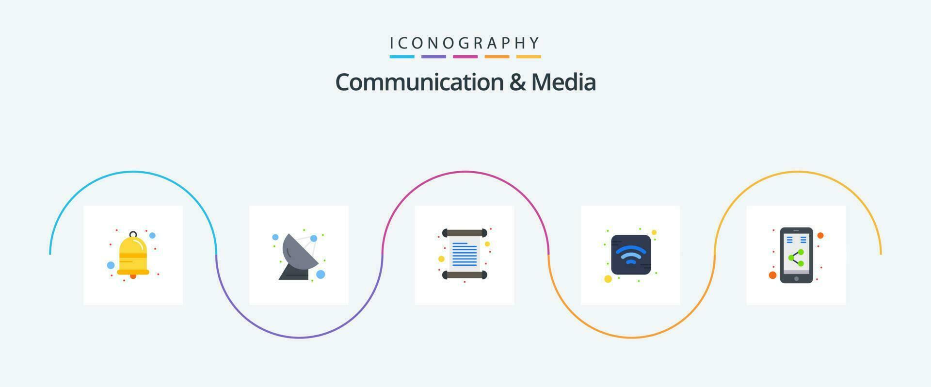 Communication And Media Flat 5 Icon Pack Including share. internet. card. wifi. internet vector