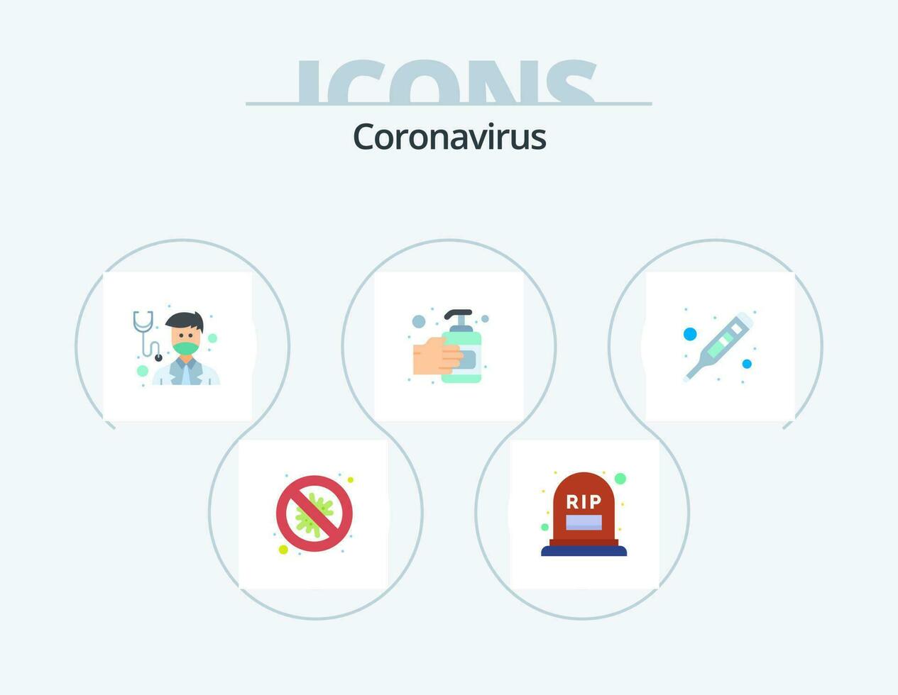 coronavirus plano icono paquete 5 5 icono diseño. fiebre. mano desinfectante rotura. mano lavar. médico vector