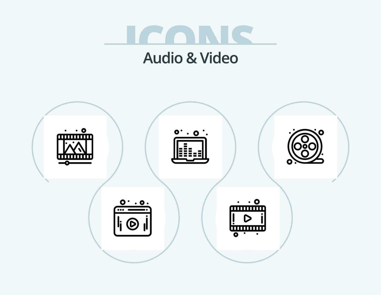 audio y vídeo línea icono paquete 5 5 icono diseño. . casete. web. audio cinta. vídeo vector