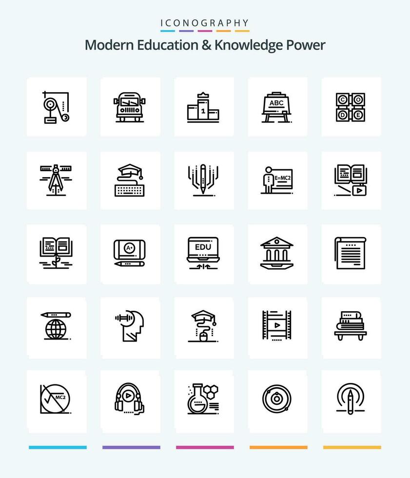 Creative Modern Education And Knowledge Power 25 OutLine icon pack  Such As learning. board. pedestal. abc. learining vector