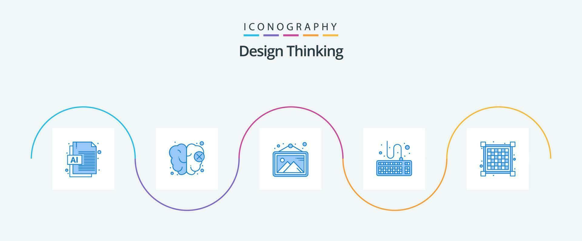 Design Thinking Blue 5 Icon Pack Including . layout. photo. grid. type vector