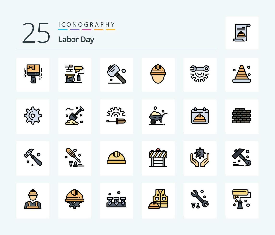 Labor Day 25 Line Filled icon pack including garage tools. labour. saw. labor. day vector