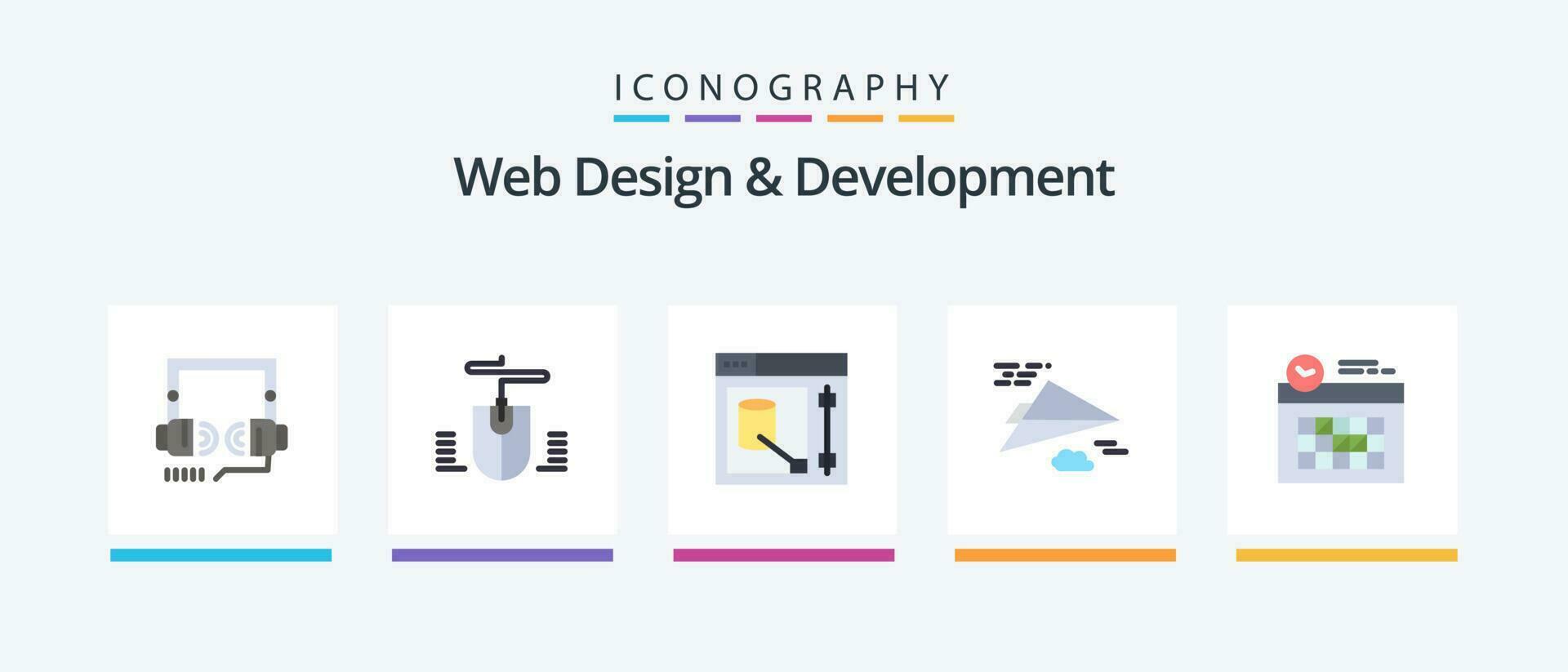 Web Design And Development Flat 5 Icon Pack Including clock. calendar. designer. design. plane. Creative Icons Design vector