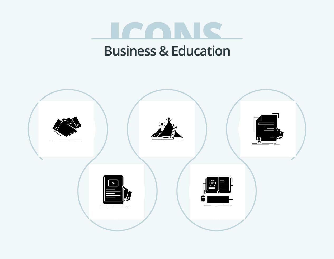 Business And Education Glyph Icon Pack 5 Icon Design. development. success. mobile. business. shaking hand vector