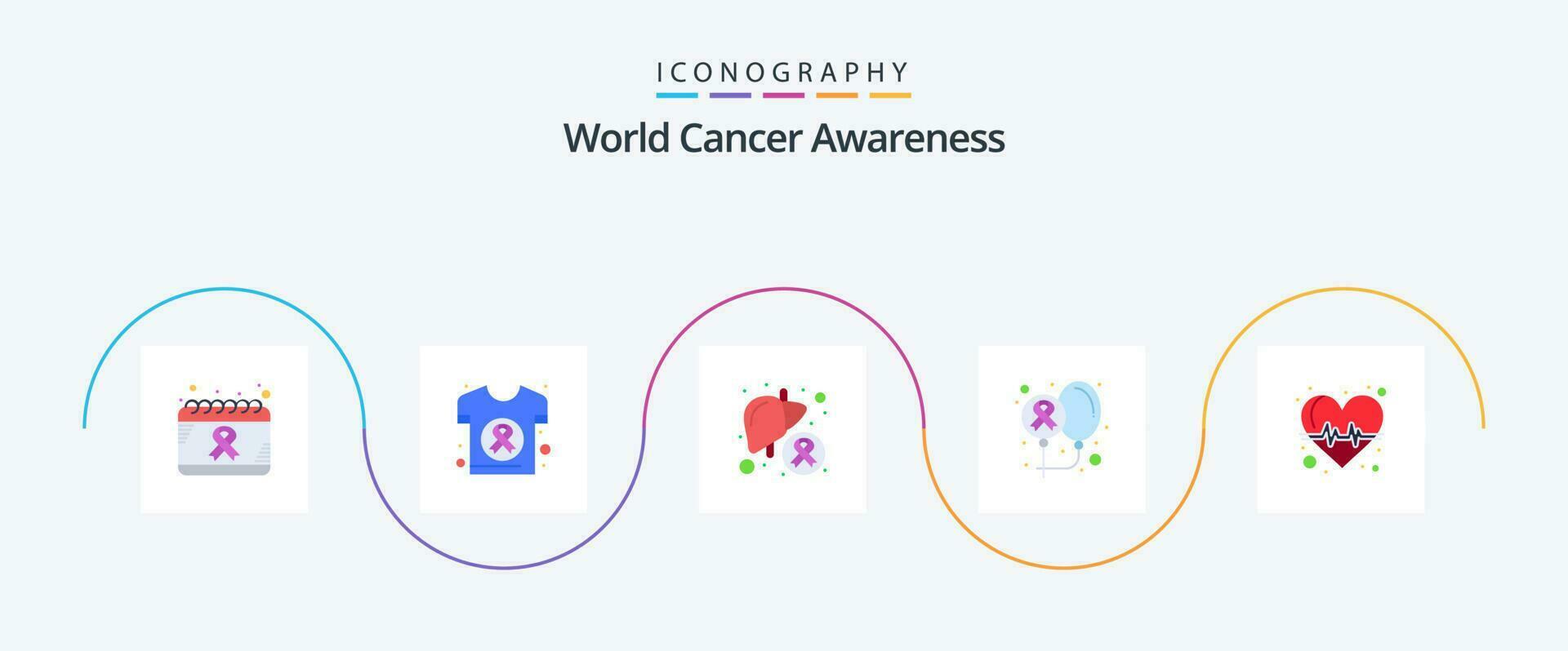mundo cáncer conciencia plano 5 5 icono paquete incluso día. globos salud. enfermo. enfermedad vector