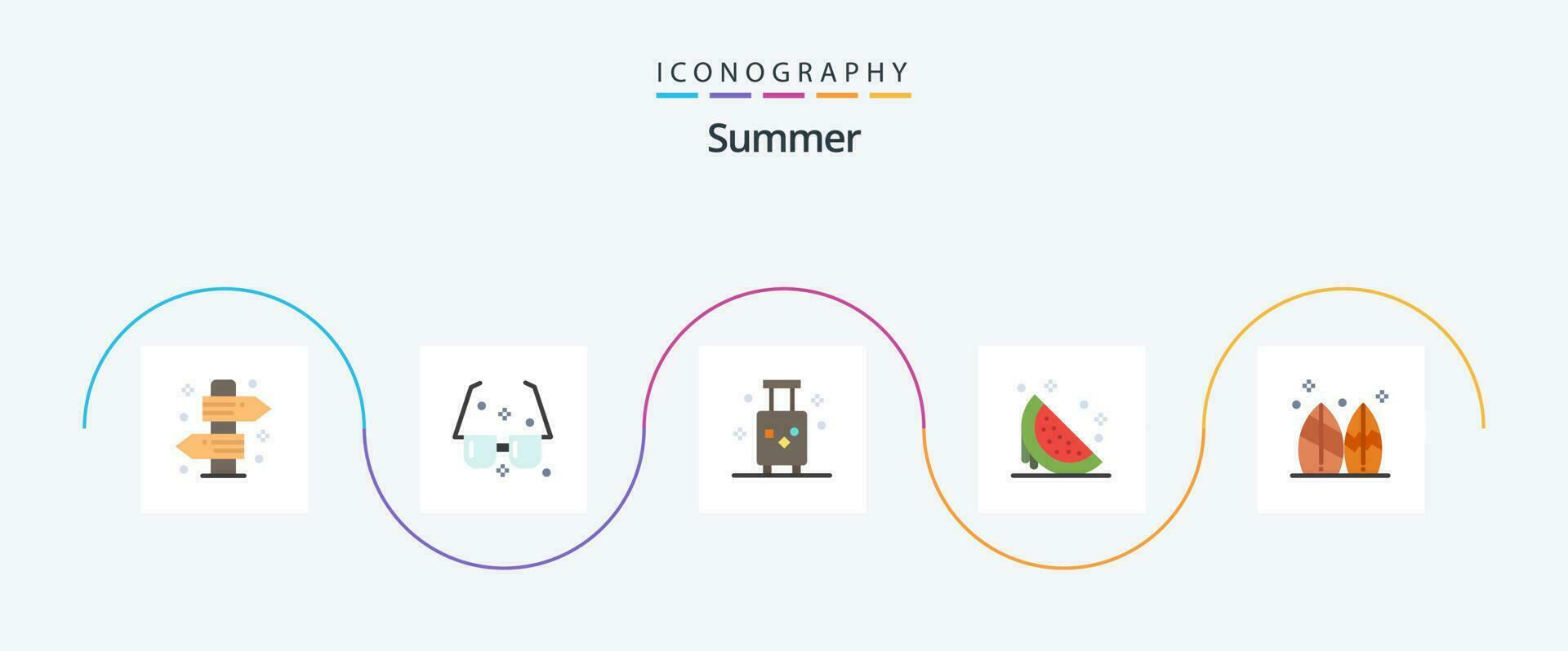 verano plano 5 5 icono paquete incluso verano. postre. Dom. viajar. maleta vector